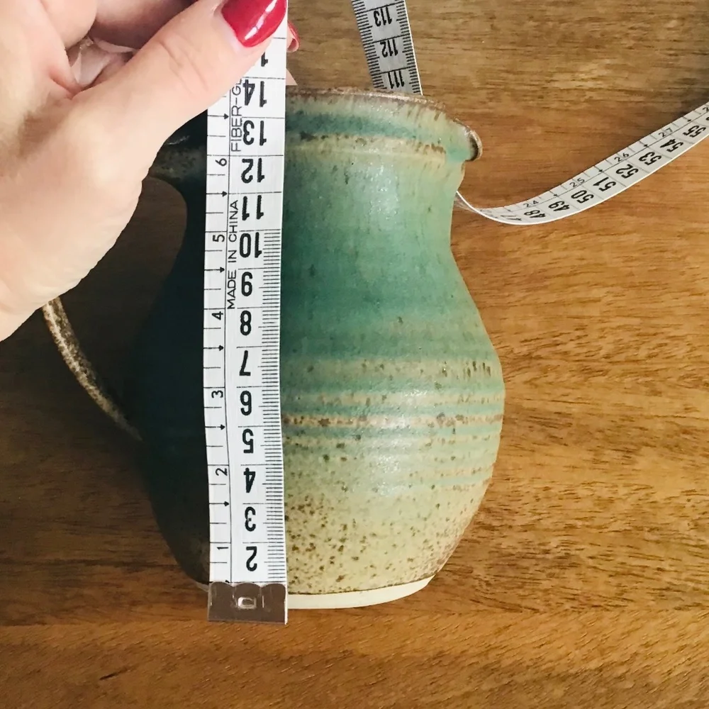 Decorative ceramic stoneware milk jug in green and brown tones - Picture 5 of 6
